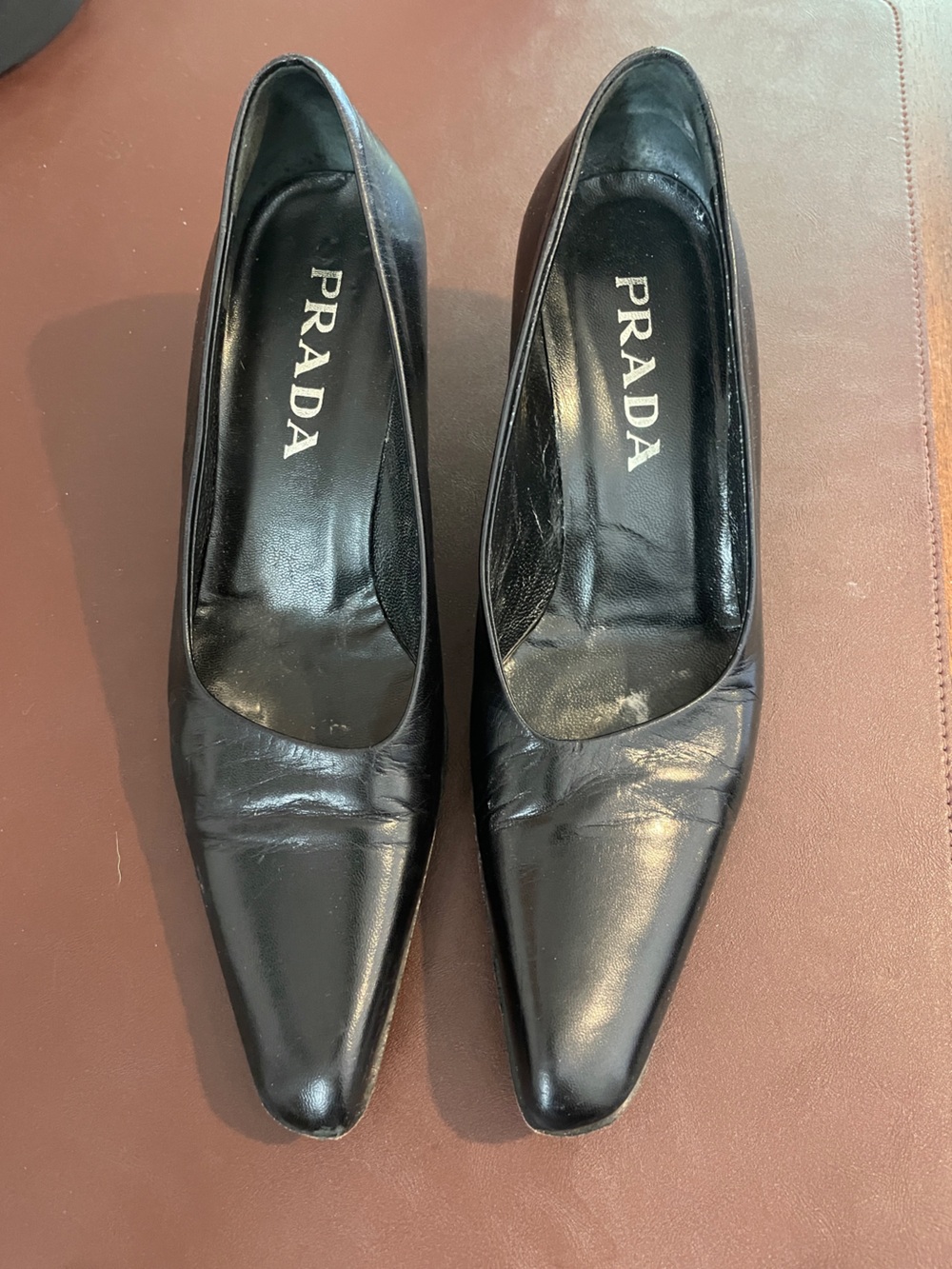Prada Black Leather Pointed-Toe Slip-Ons